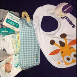 1 Pampers pouch little bag plus 1 Geoffrey bib bundle